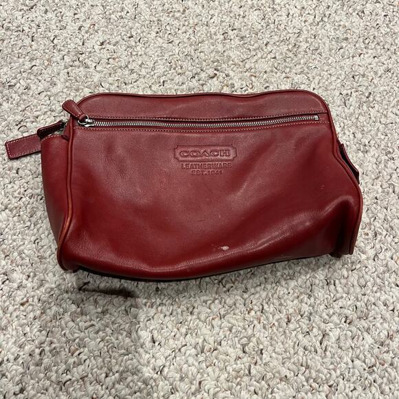 Vintage Coach Red Leather Clutch Travel Toiletry Bag - Picture 1 of 9